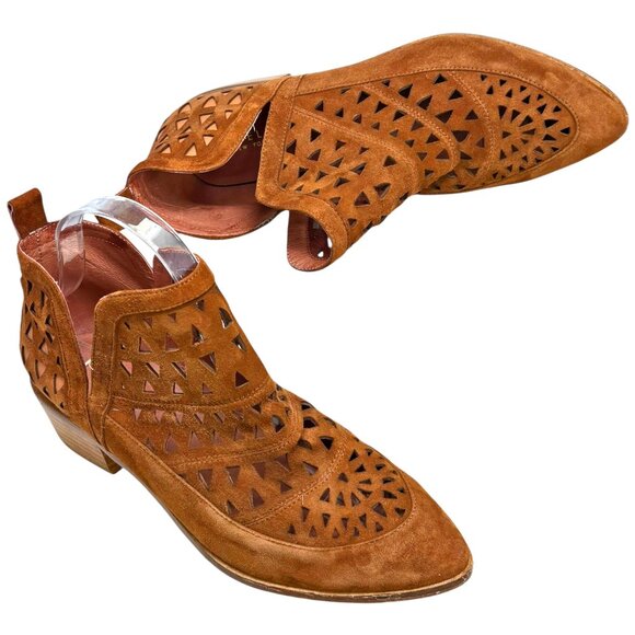 Cecelia New York Catherine Perforated Chestnut Suede Booties - Picture 11 of 11